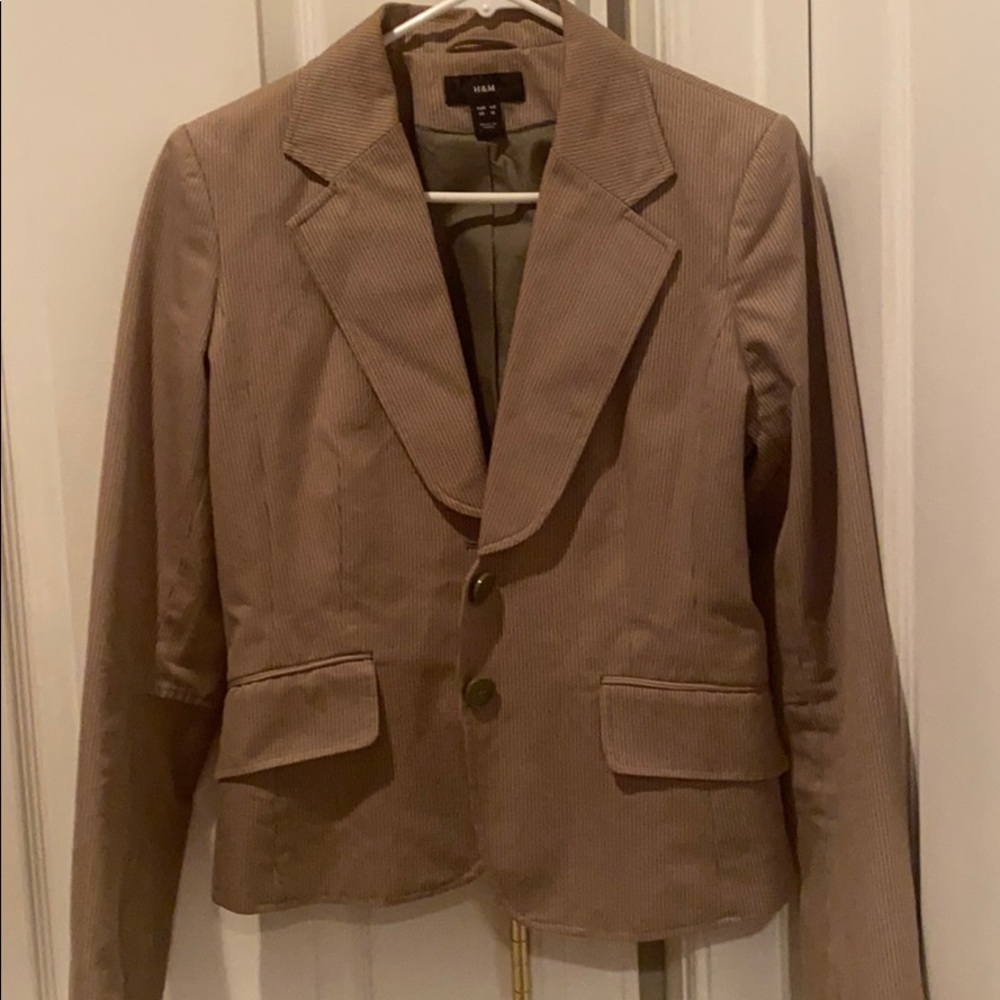 Ladies blazer, Olive green and cream striped